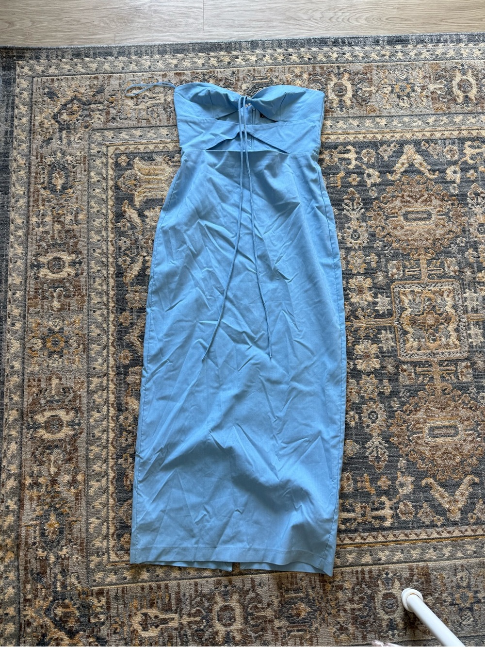 Zara Strapless Sky Blue Midi Dress with Front Tie
